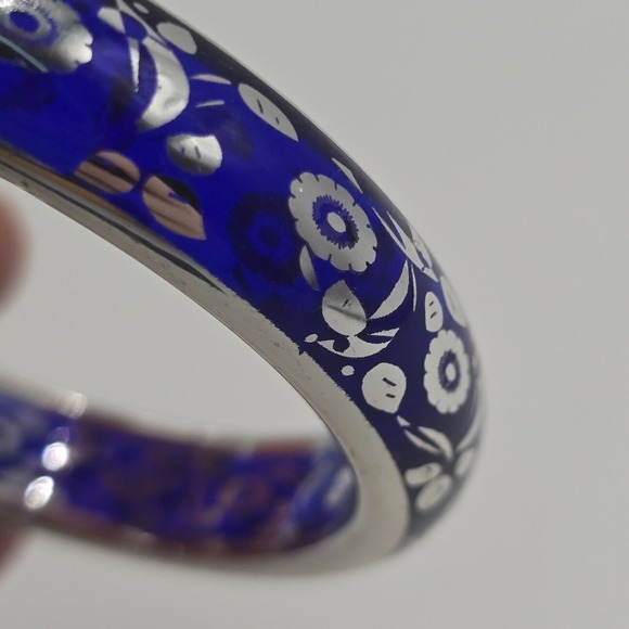 Silver‎ Blue Floral Bangle Bracelet Boho Statement Jewelry - Picture 6 of 9